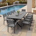 thumbnail image 3 of Pellebant 94" Outdoor Dining Table for 8-10, Aluminum Sturdy Frame with Umbrella Hole, Gray Wood-Grain Top, 3 of 4