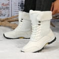 thumbnail image 2 of Pandaie Women's Winter Snow Boots Waterproof Insulated Mid Calf Booties Fleece Lined Lace up Non Slip Outdoor Ankle Boot White 8.5, 2 of 7