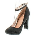 thumbnail image 2 of Chase & Chloe Tiana-1 women's round toe chunky heel ankles strap suede pumps shoes, Black/Silver, 10, 2 of 4