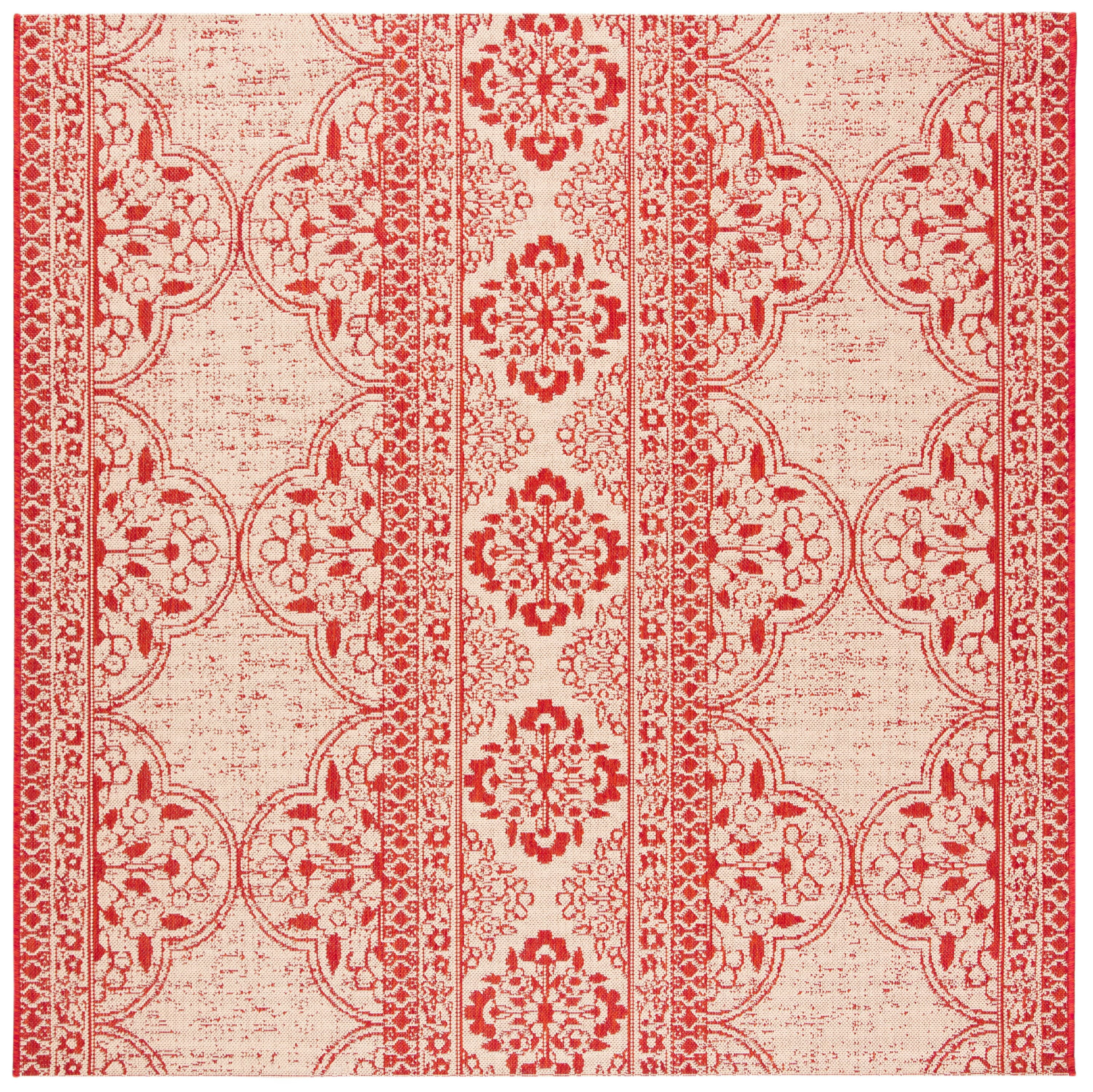 SAFAVIEH Beach House Kiaran Southwestern Indoor/Outdoor Area Rug Red/Cream, 6'7" x 6'7" Square