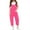 Rose red, variant on Spaghetti Strap V-neck Girls Solid Color Casual Loose Straight Kids Children Jumpsuit with Pocket for 5-14 Years