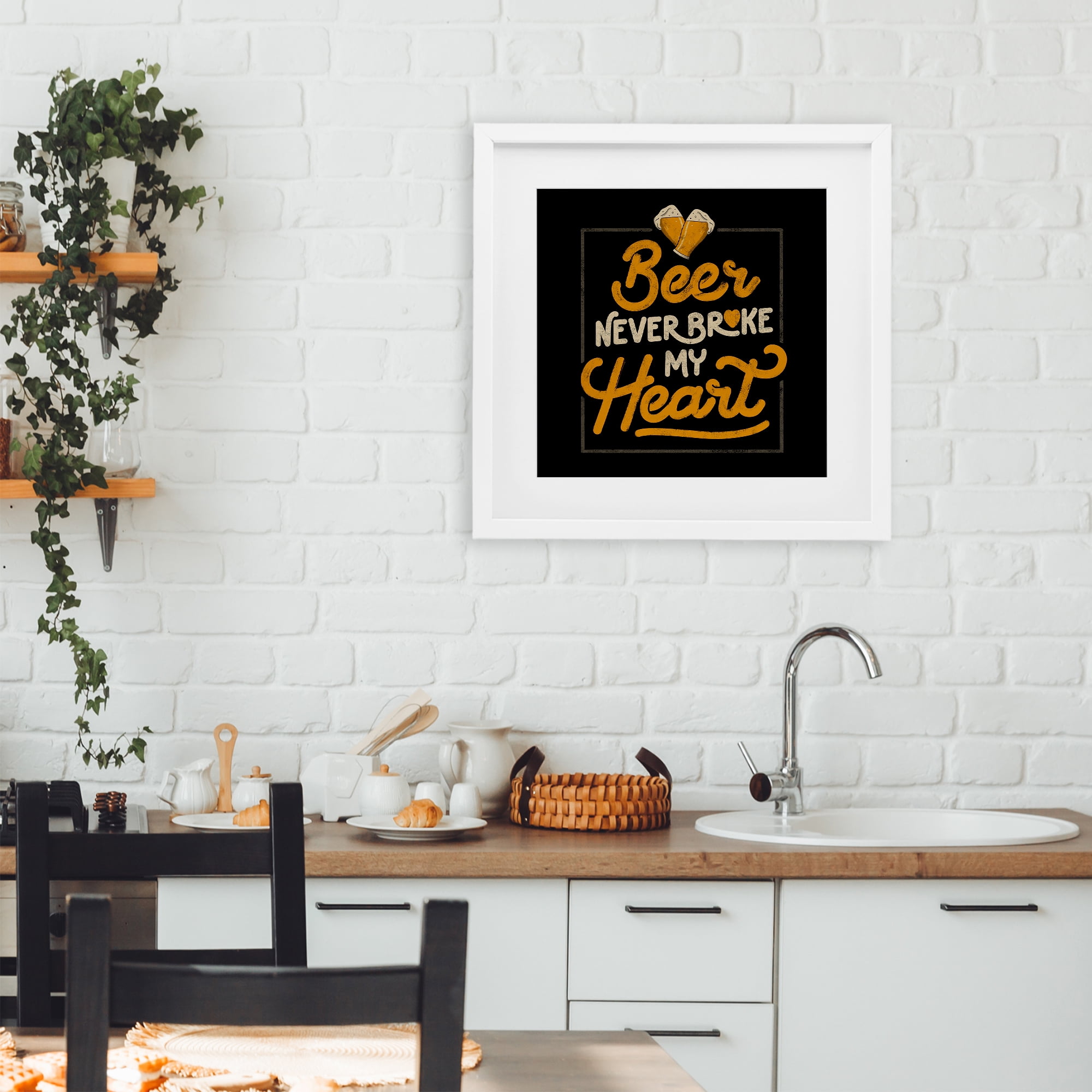 Stupell Industries Beer Never Broke My Heart White Framed Print Under Glass, design by EduEly Designs