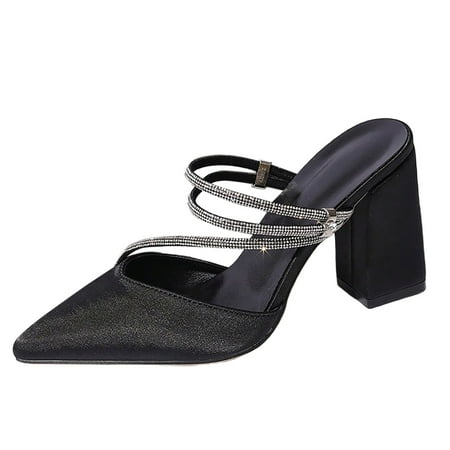 

WEAIXIMIUNG Pointed Toe High Heels Slippers Fashionable foreign Trade Women s Shoes with Diamond Sandals Womens Sandals Wide Width Wedge 2024 37 Black