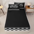 thumbnail image 4 of Erosebridal Hexagon Black Race Flag Zipper Full Size Comforter Sets with Fitted Sheet and 2 Pillowcases,Distressed Checkered Racing Stripe Zipper Bedding Set For Boys,Black Reversible,4pcs, 4 of 7