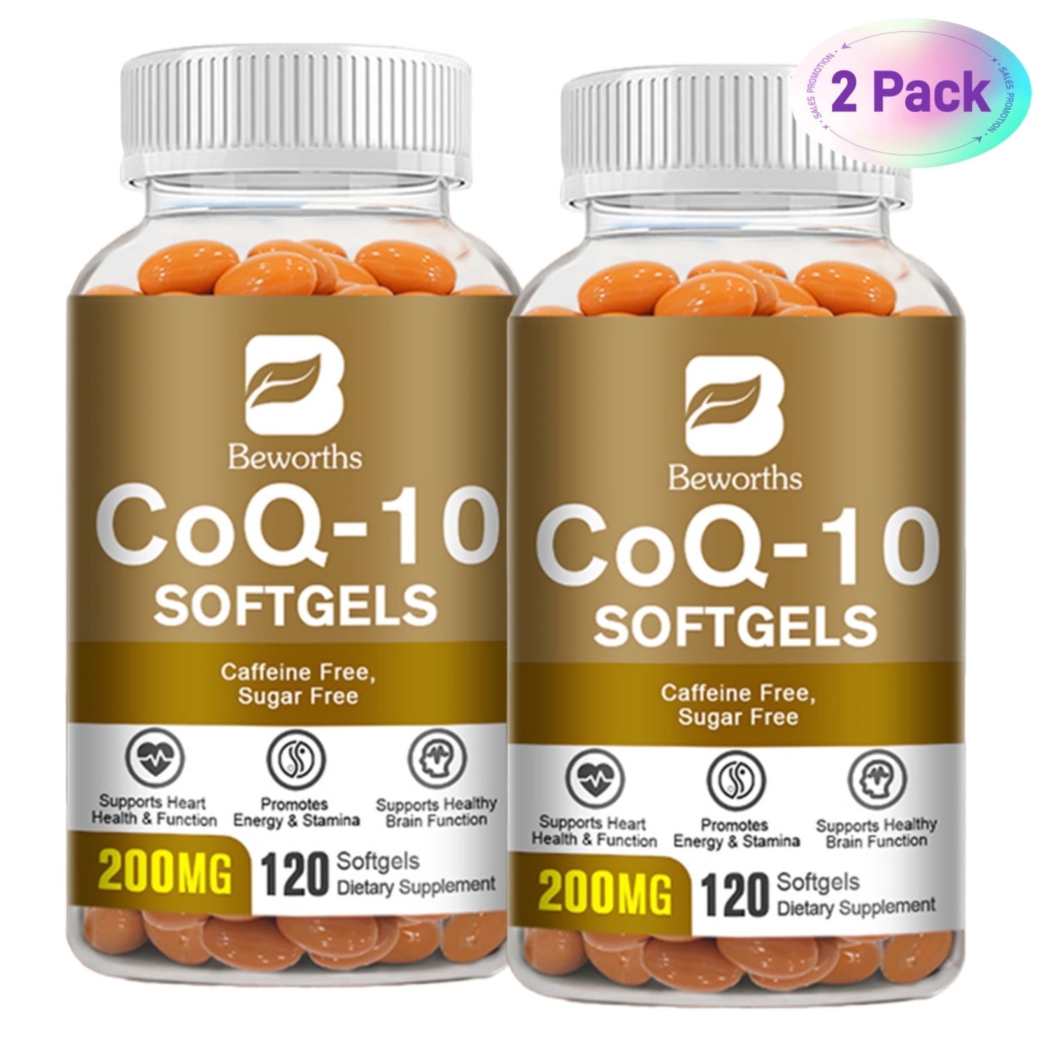 (2 PACK) Beworths CoQ10 Capsules 200mg | 240 Count | Non-GMO and Gluten Free Supplement | High Absorption