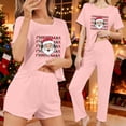 thumbnail image 2 of SuTry Women 3 Piece Christmas Pajamas Shorts Sleepwear Crew Neck Shirt Shorts and Long Pants Christmas Print Top and Loose Pants Set(Pink,2XL), 2 of 8