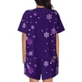 thumbnail image 6 of Fuzoiu Crystal Purple Snowflake Print Women's Short-Sleeved Pajama Set,Lounge Sleepwear Set,Womens Pajama Sets 2 Piece,Button-Up Top and Shorts with Pockets-Small, 6 of 7