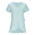 thumbnail image 4 of GigrtiJin Tunic Tops for Women Summer Loose Dressy Short Sleeve Cutout Lace V-Neck Wave Hem Dress Shirt Blouse, 4 of 6
