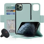 navor Universal Car Mount & Detachable Magnetic Wallet Case with RFID Protection Compatible for iPhone 11 Pro Max [6.5 inch] [Vajio Series] - Mint
