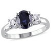 Miabella Women's 2 5/8 Carat T.G.W. Oval-Cut Created Blue Sapphire and Round-Cut Created White Sapphire Sterling Silver Three-Stone Ring
