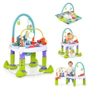 BABY JOY Baby Bouncer Activity Center, 4-in-1 Bouncing Activity Saucer & Activity Table & Play Mat w/ 3 Adjustable Heights, Toy Bar & Music Box, Foldable Exersaucer for Infants & Toddlers