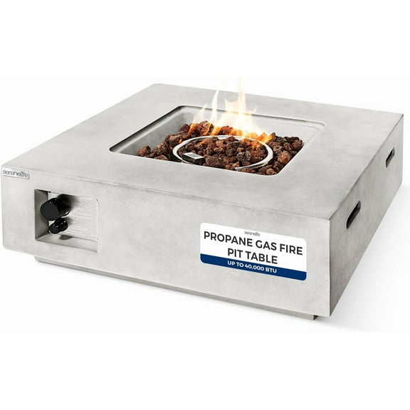 SereneLife Propane Gas Fire Pit Table - 40,000 BTU Square Gas Firepits with Cover for Outside