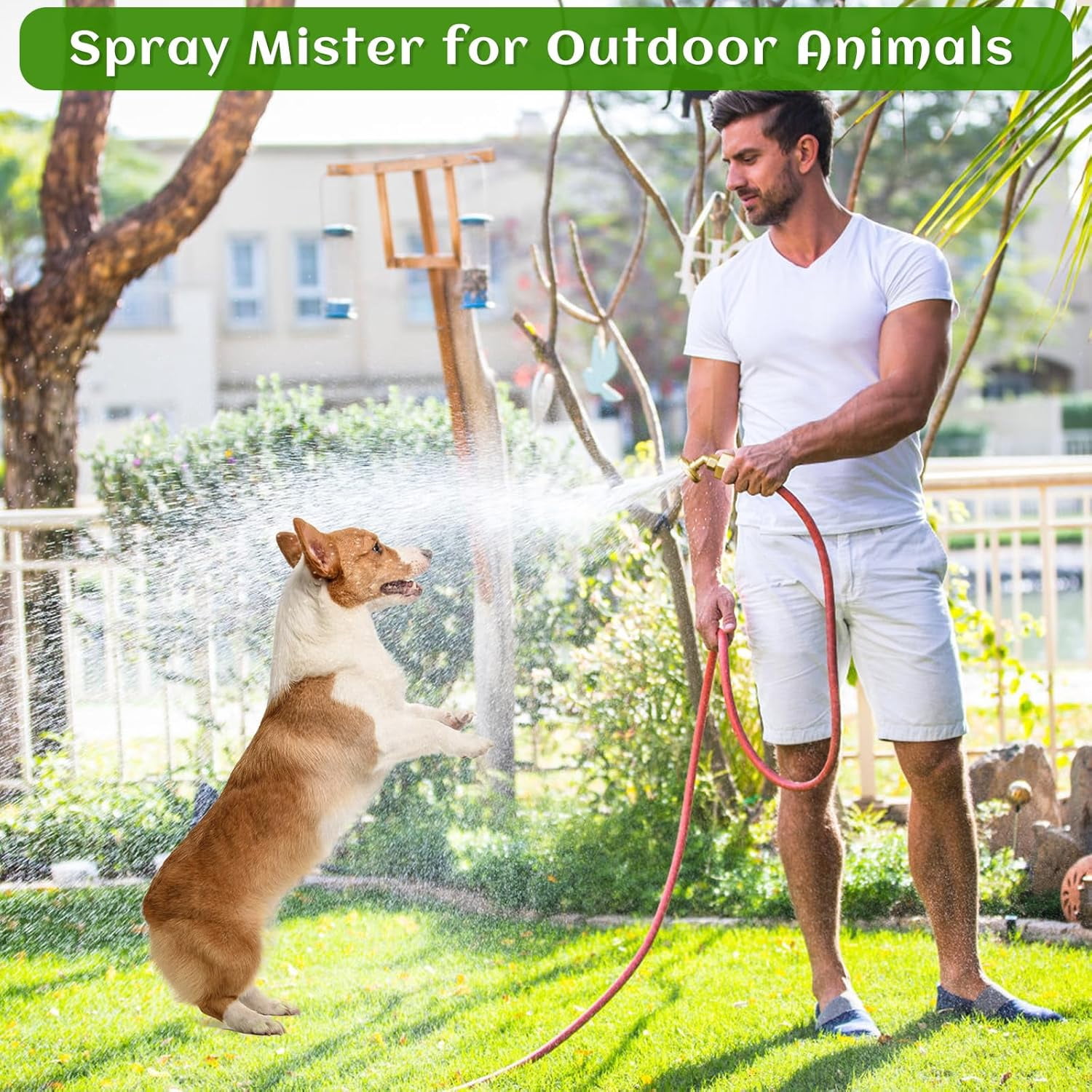 Brass Hose Nozzle & 8-Hole Garden Hose Mister Nozzle Set, Heavy Duty, Adjustable Spray & High-Pressure Jet