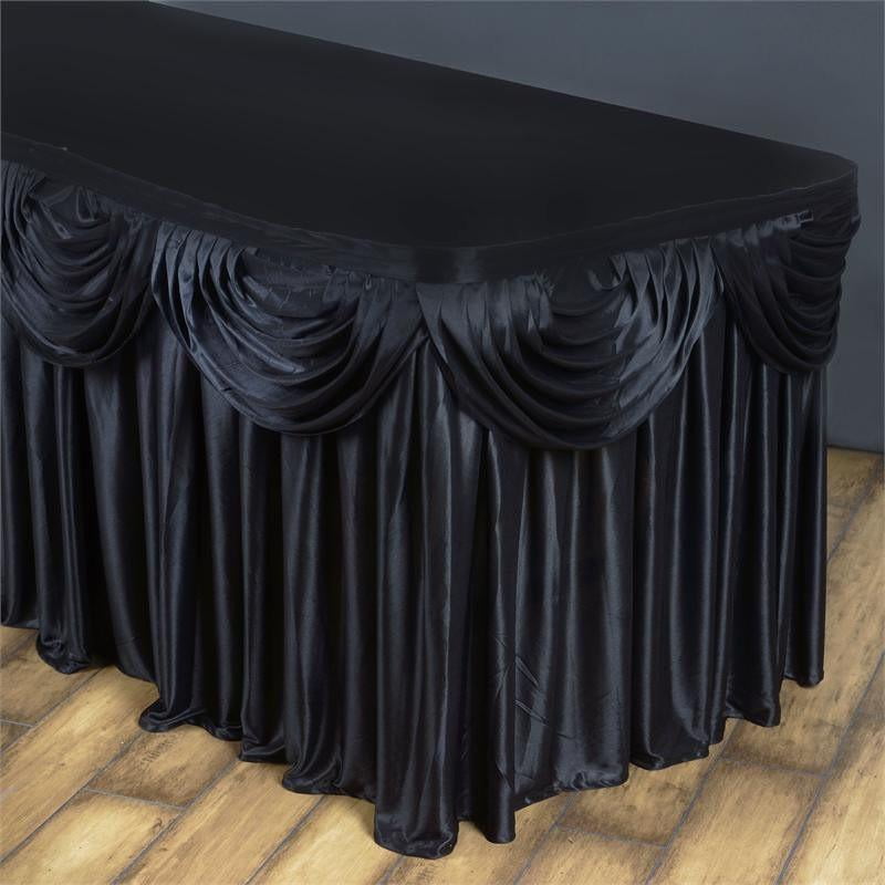 Efavormart Black Satin Double Drape Table Skirt for Kitchen Dining