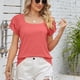 thumbnail image 3 of Camiseta de manga corta con vuelo para mujer, Top de doble capa, holgado, de verano, Color puro, informal, color naranja rosado XL, 3 of 8