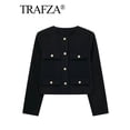 thumbnail image 2 of TRAFZA-abrigo Vintage liso para mujer, chaqueta de manga larga con cuello redondo con botones y bolsillo, ropa de abrigo informal elegante para Primavera, 2024, 2 of 5