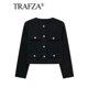 thumbnail image 2 of TRAFZA-abrigo Vintage liso para mujer, chaqueta de manga larga con cuello redondo con botones y bolsillo, ropa de abrigo informal elegante para Primavera, 2024, 2 of 5