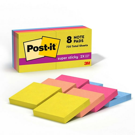 Post-it Super Sticky Notes 1 7/8" x 1 7/8" Summer Joy Collection 90 Sheet/Pad 8 Pads/Pack
