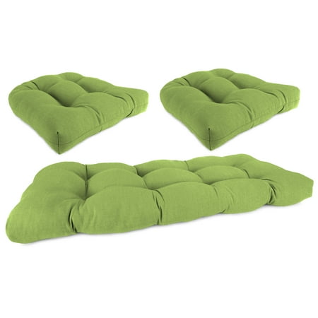 Jordan Manufacturing 3-Piece McHusk Leaf Green Solid Tufted Outdoor Cushion with 1 Wicker Bench Cushion and 2 Wicker Seat Cushions