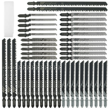 

Ghopy 45pcs Universal Jig Saw Blade Set HCS High Carbon Steel Assorted Blades Fast Cut Down Knife Wood Plastic Metal Cutter Accessories Kit Compatible with BOSCH Makita Black & Decker SKIL