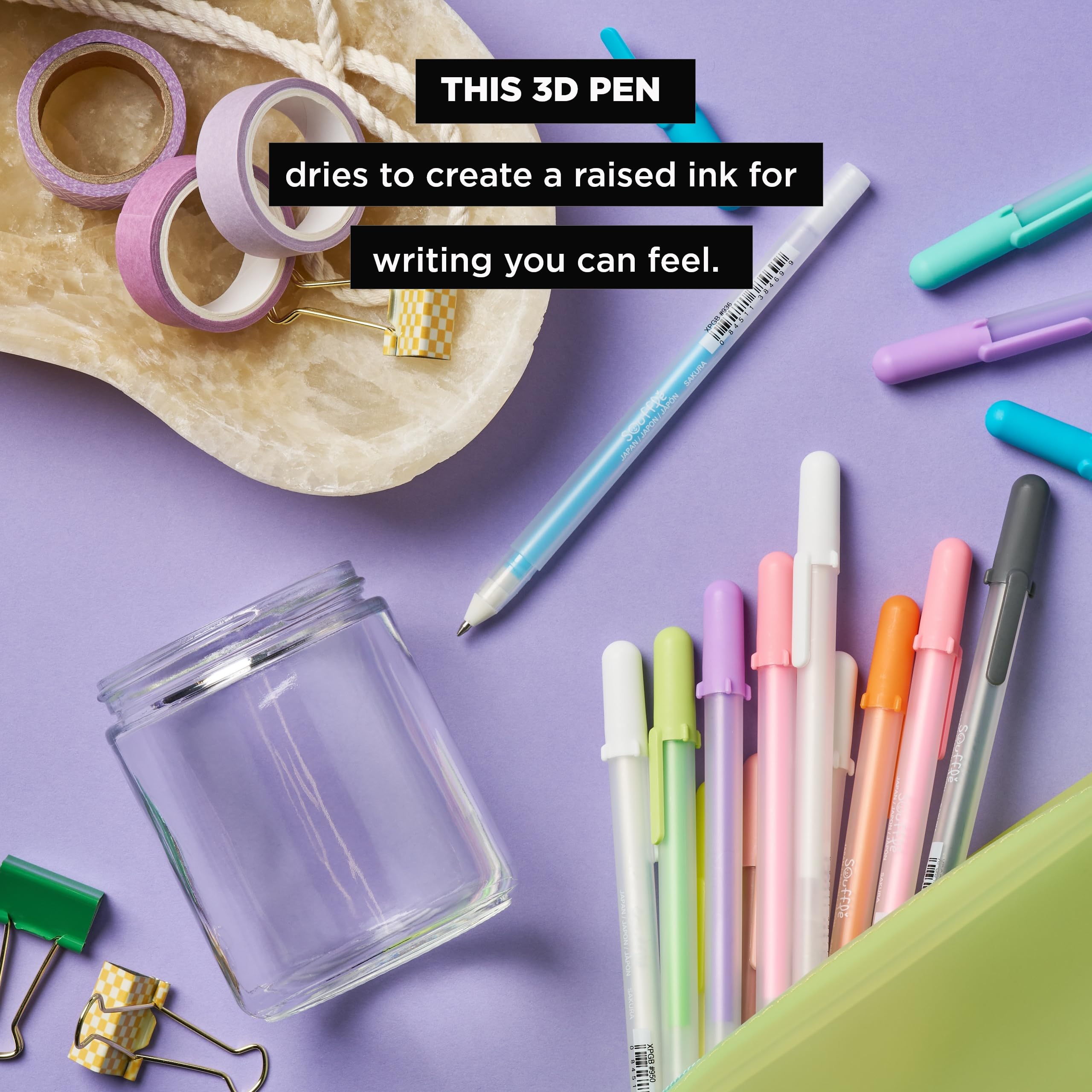 Sakura 3D Soufflé Pen - 3-D Pen for Lettering, Drawing, Line Borders, Ornaments, & More - Opaque White and Pastel Ink Colors - 16 Pack