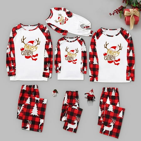 

CAICJ98 Christmas Gifts For Mom Christmas Pajamas Cute Deer Print Long Sleeve Totem PJS Set