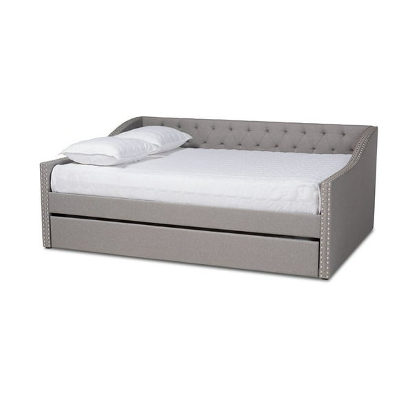 Baxton Studio Haylie Queen Size Light Grey Upholstered Daybed with Trundle