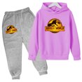 thumbnail image 3 of Ropa para niños de 3 a 12 años, estampado de dinosaurios de película, sudadera con capucha y pantalones de moda para niños y niñas, conjunto deportivo informal encantador de 2 piezas para correr, 3 of 5