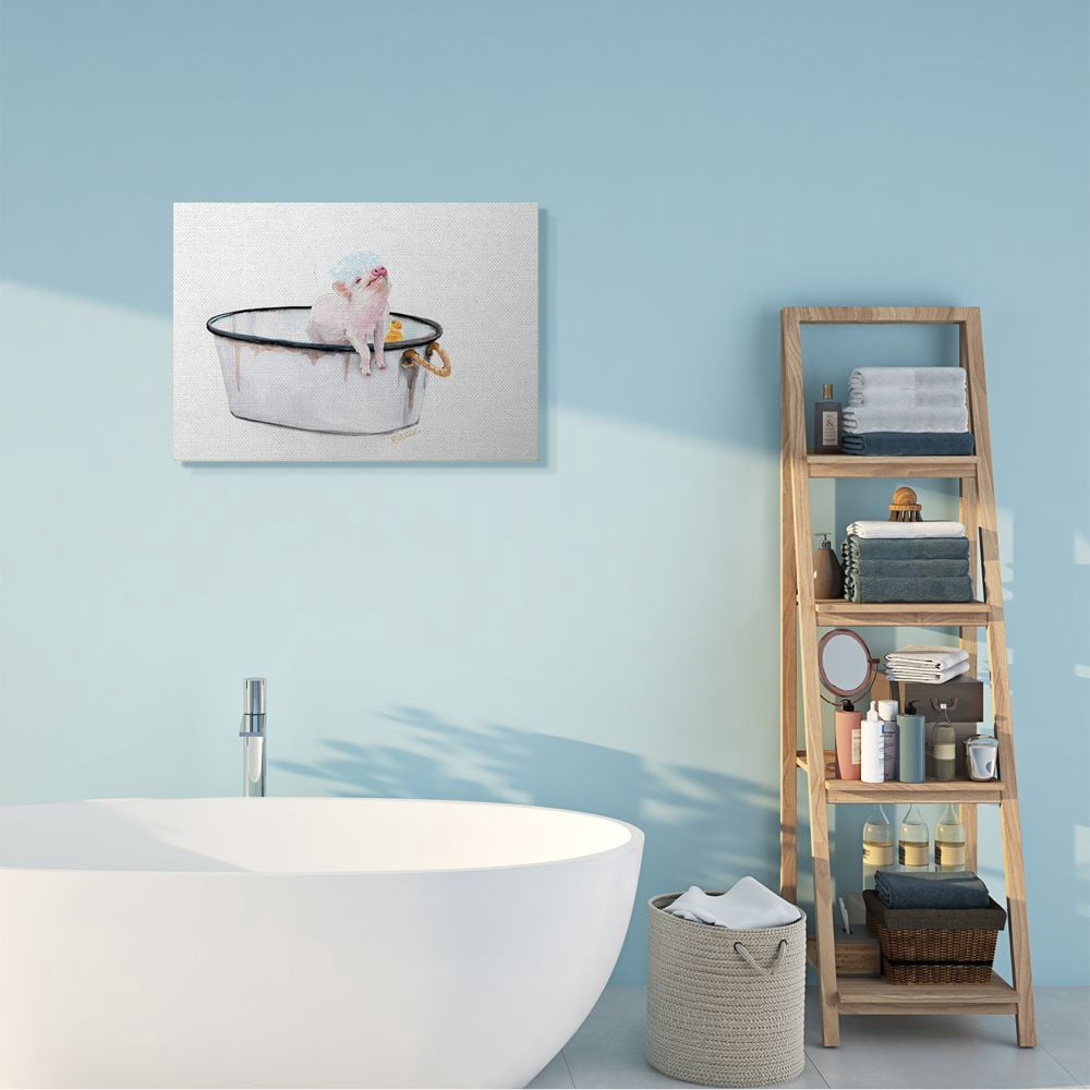 Stupell Industries Piggy Bath with Rubber Ducky Adorable Farm Animal Designed by Jennifer Redstreake