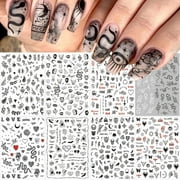 NEWSPIED 8Pcs Snake Nail Art Stickers Black Skull Goth Nail Decals Nail Art Supplies 3D Gothic Punk Horror Nail Stickers Halloween Nail Accessories Nail Designs for Acrylic Nail Art Decoration