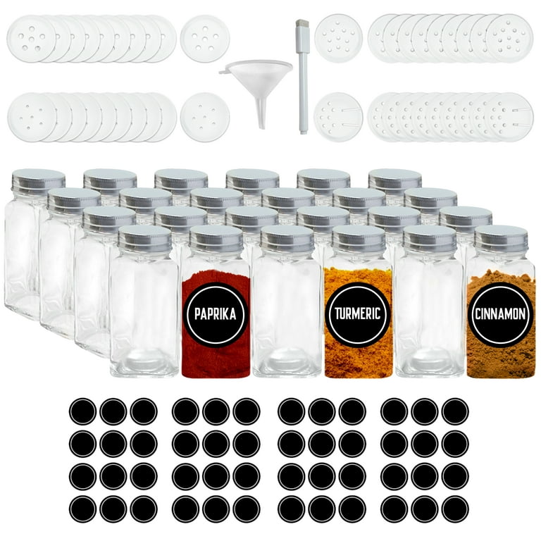 Storage Deluxe 24 Empty Square Spice Jars Set with 80 Labels