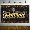 Happy Retirement Party Decorations, Giant Black and Gold Sign Retirement Party Banner Photo Booth Backdrop Background for Happy Retirement Party Supplies (Black)
