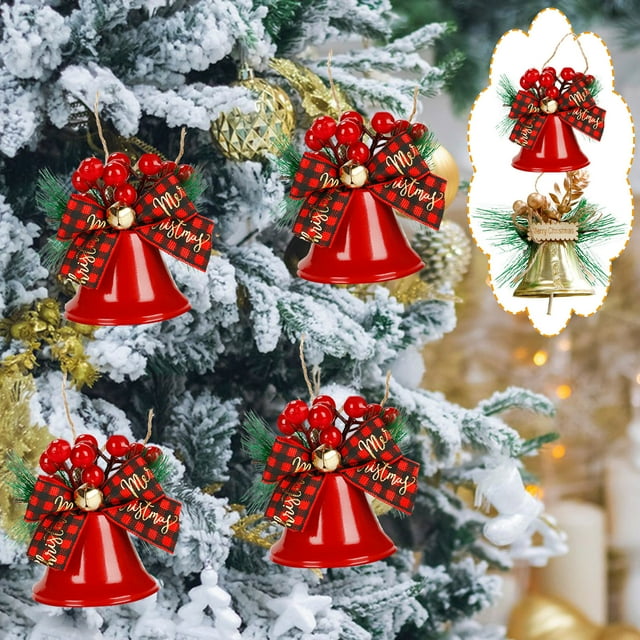 Xihbxyly Cascabeles Navideños con Diseño de Lazo Rojo y Detalles de Bayas de Acebo. Ideales para Árbol o Corona, Decoración Navideña, Múltiples Usos, 6,5 X 12 Cm, Incluye 1 Colgante.