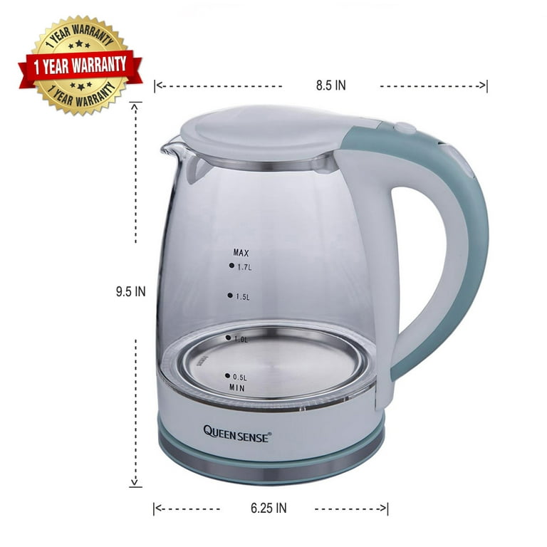 Zeppoli Electric Kettle - Stainless Steel Glass Tea Kettle with  Speed Boil & Auto Shutoff - Hot Water Boiler/Heater (1.7L) & Boil-Dry  Protection - Cordless & Portable with LED Indicator: Home