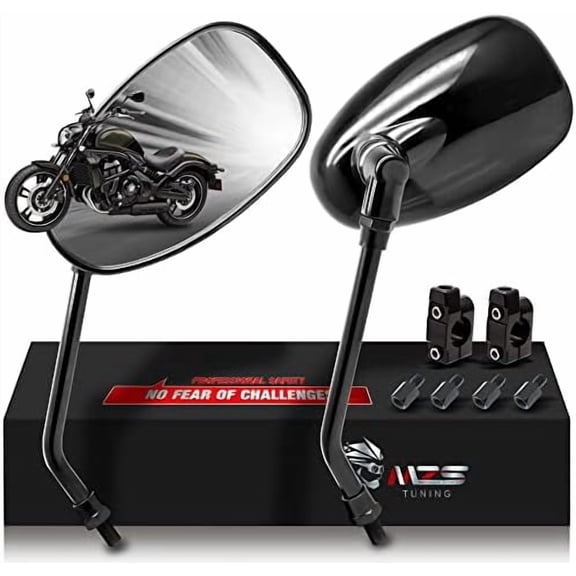 Motorcycle Mirrors 10MM, Universal 360 Degree Adjustable Rear View Side Mirror Handlebar Mount ABS Black Compatible with Street Bike Touring Cruiser Adventure Scooter Coolster Moped GY6