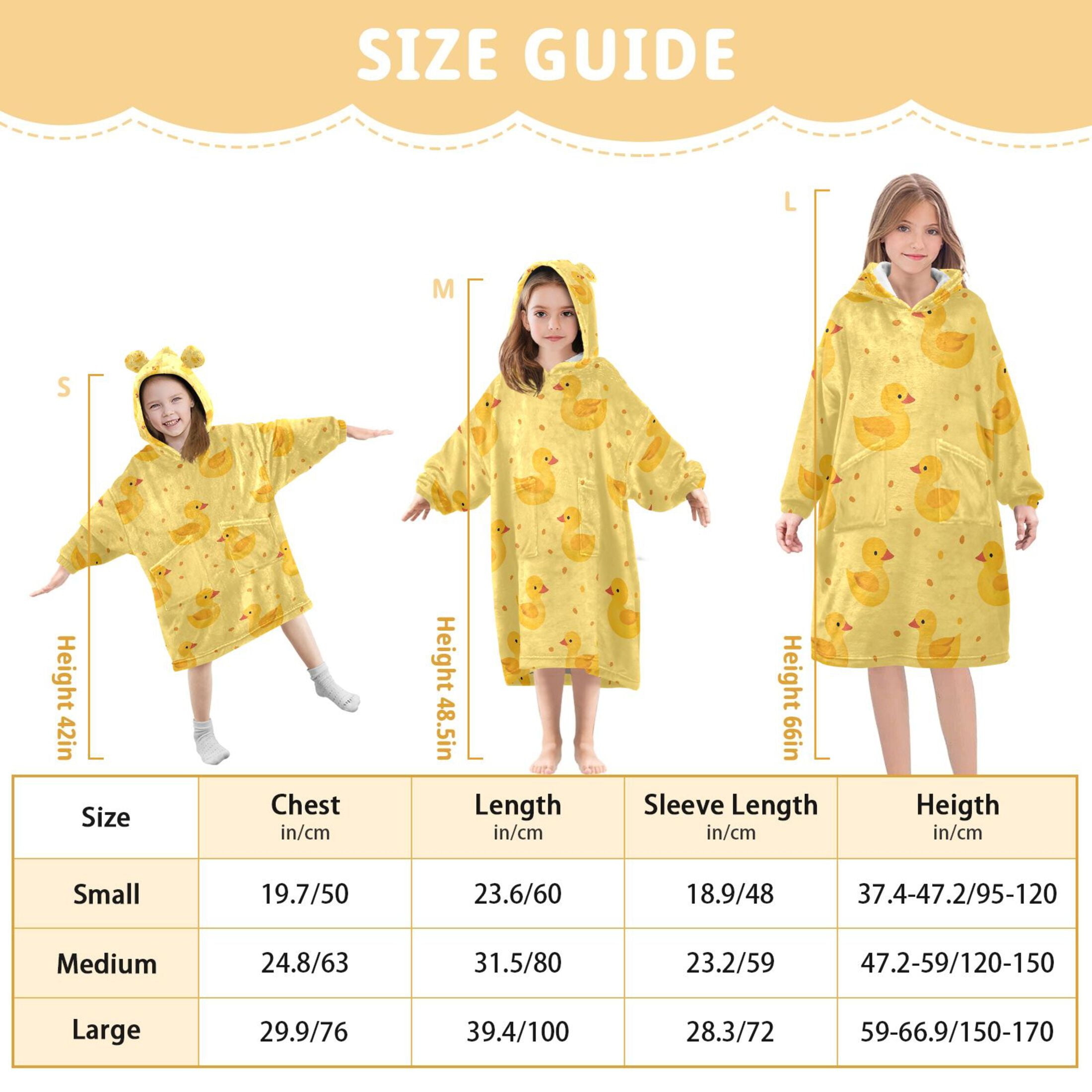 joogoo Wearable Blanket Hoodie for Cartoon Ducks Yellow Flannel Sherpa Pocket 3-14 YR S