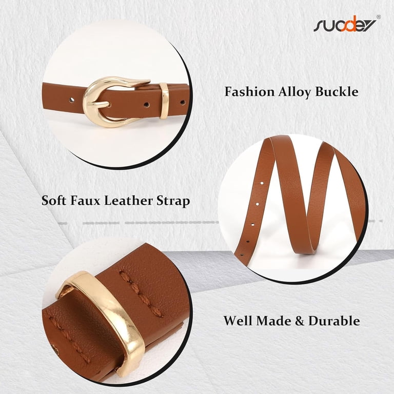 2 Pack Women Skinny Belt Thin Waist Belt with Fashion Gold  display picture 2