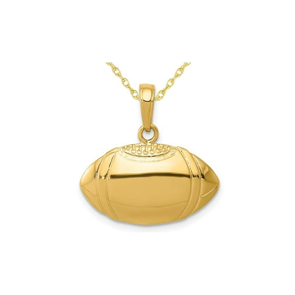 Gem & Harmony 14K Yellow Gold Classic Football Charm Pendant Necklace with Chain for Men
