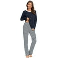 thumbnail image 2 of MintLimit Women's Pajamas Striped Long Sleeve V-neck Patchwork Shirt and Pants Lounge Sleepwear Pjs, 2 of 5
