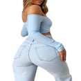 thumbnail image 3 of Women Off Shoulder Crop Top Long Sleeve Ribbed Knit Stretchy Blouse Top Vest, 3 of 6