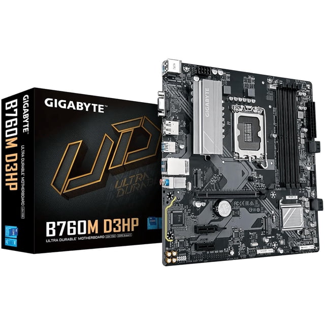 Tarjeta Madre GIGABYTE B760M D3HP LGA 1700 4x DDR5 2x M.2 PCIe 4.0 USB-C Micro ATX negro
