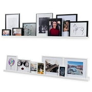 Wallniture Denver Modern Wall Mount Floating Shelves - Long Narrow Picture Ledge - 60 Inch White Set of 2 Mounting Hardware Included