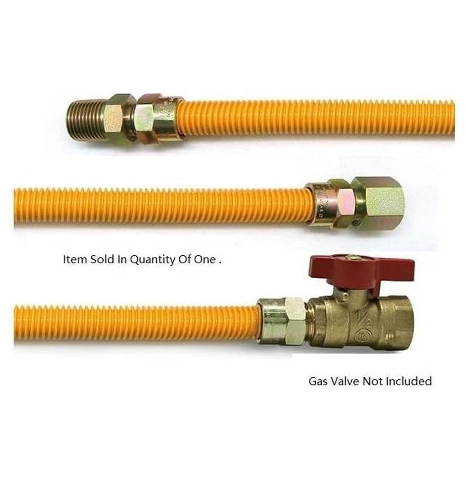 " Corrugated Stainless Steel Yellow Epoxy Coated Gas Flexible Supply Connector Line For Appliance,Water Heater,Boilers,Fryers,Stoves with 3/8" FIP or 1/2" MIP x 1/2" FIP (1)