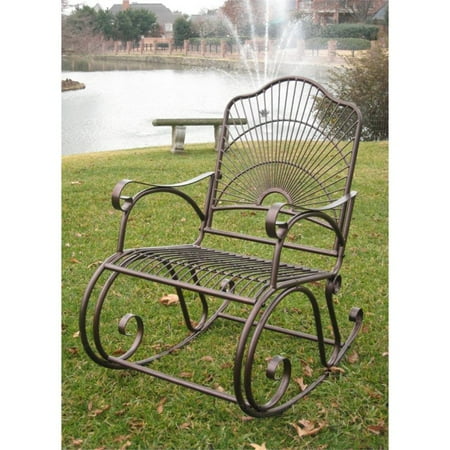 Iron Rocker - International Caravan Sun Ray Iron High Back Patio Rocker in Bronze