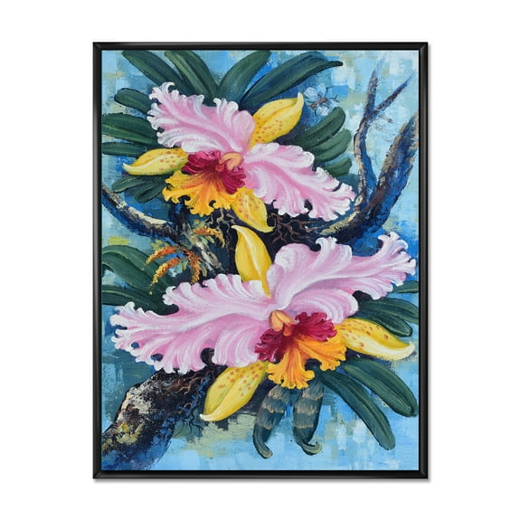 Designart 'Ancient Forest Orchids I' Traditional Framed Canvas Wall Art Print