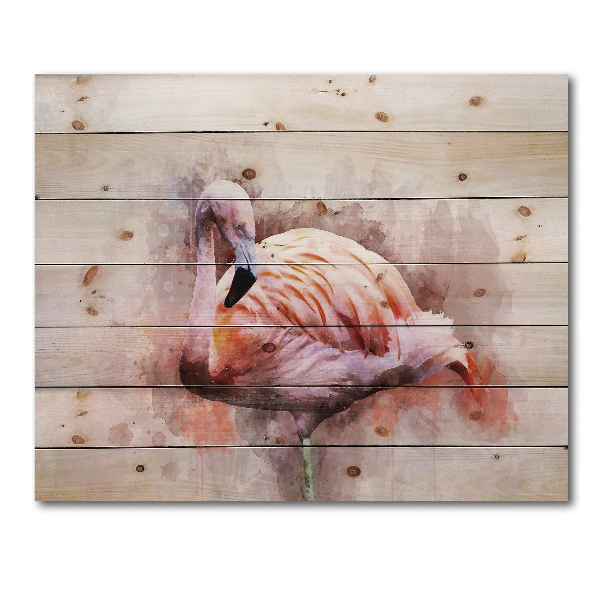 Designart 'Abstract Portrait of Pink Flamingo III' Farmhouse Print on Natural Pine Wood