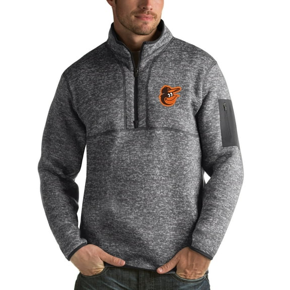 Men's Antigua Heathered Charcoal Baltimore Orioles Fortune Half-Zip Sweater