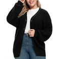 thumbnail image 2 of Women Chunky Knit Cardigan Long Sleeve V Neck Button Up with Pocket Sweater Coat for Fall and Winter Black S, 2 of 9