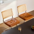 thumbnail image 4 of GrandNoor Brown Faux Leather Rattan Dining Chairs Set of 4, Wooden Mid Century Modern Dining Room Chairs, Mesh Back Cane Kitchen Chair, Cesca Design Chairs with Metal Chrome Legs, 4 of 8