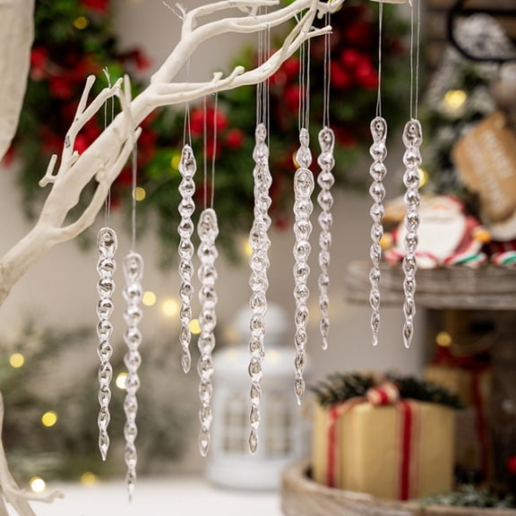 24/48pcs, Christmas Ornaments for Christmas Tree Decorations- Clear Hanging Acrylic Snowflake Icicles Ornaments with Drop Pendants for Christmas Tree New Year Party